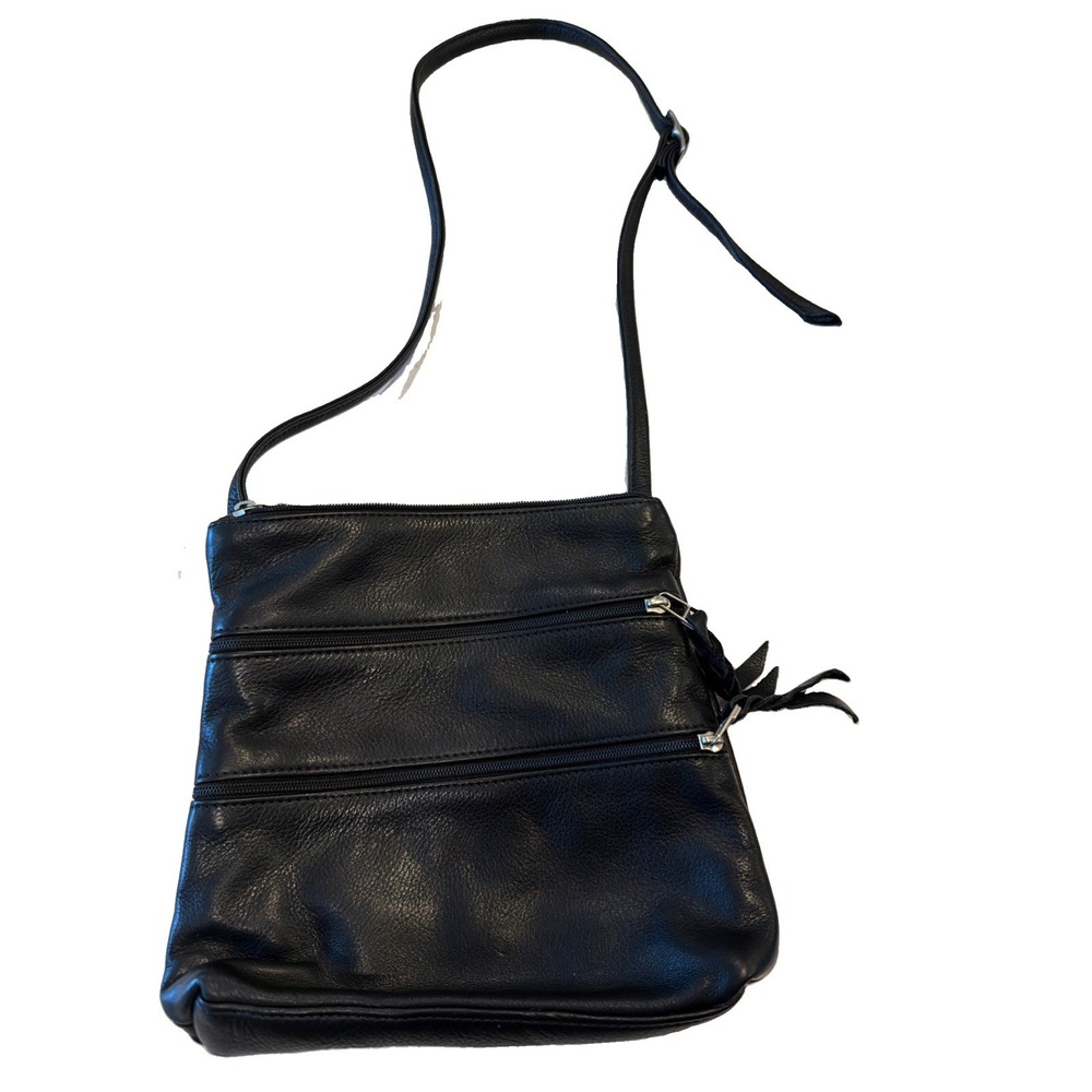 Vintage Sven Berkeley USA Black Pebbled Leather Zipper Crossbody Handbag EUC